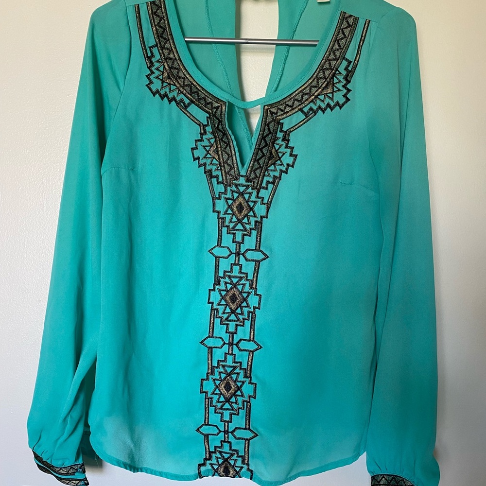 Turquoise Long Sleeve Blouse